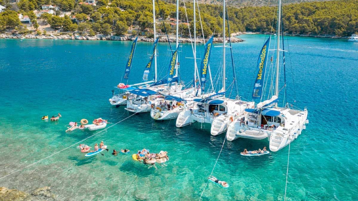 MedSailors yachts anchored in a beautiful clear bay in Croatia