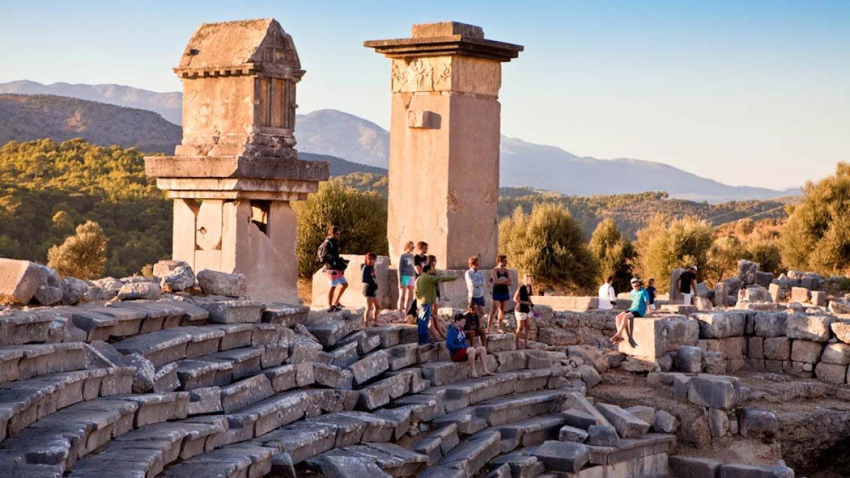 People explore the Xanthos and Letoon ruins